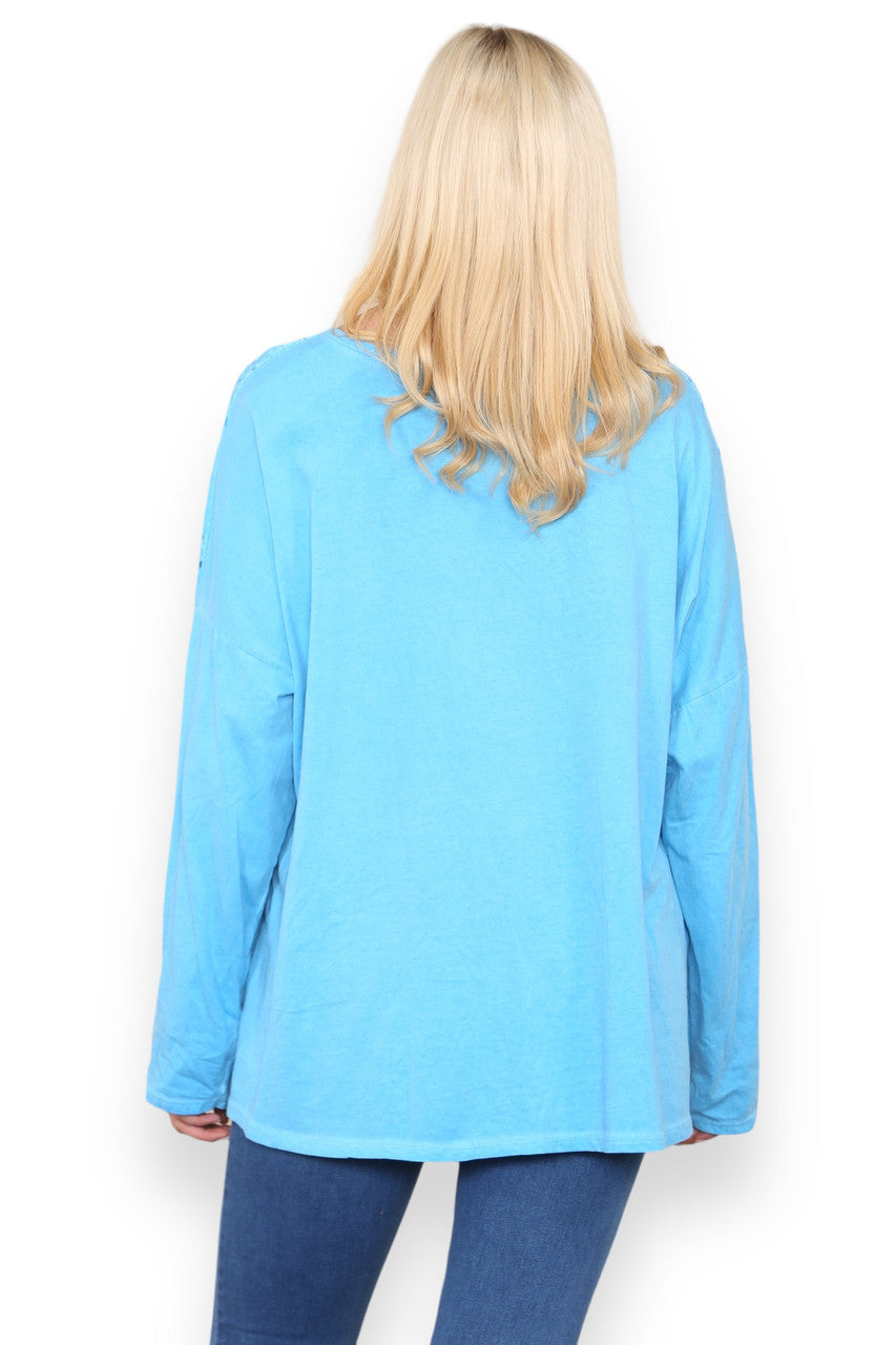 ANGLAISE SHOULDER & HEM DETAIL TOP TURQUOISE