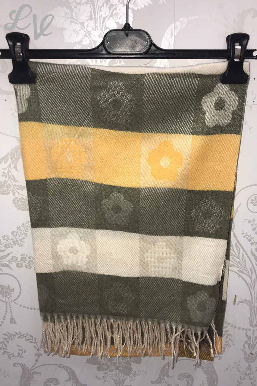 Ladies Flower Squares Print Scarf Khaki
