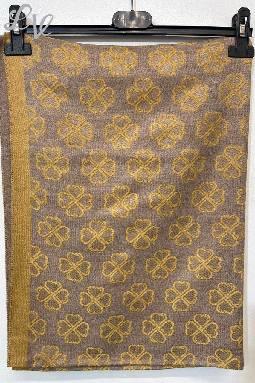 Ladies Heart Flowers Print Scarf Mustard