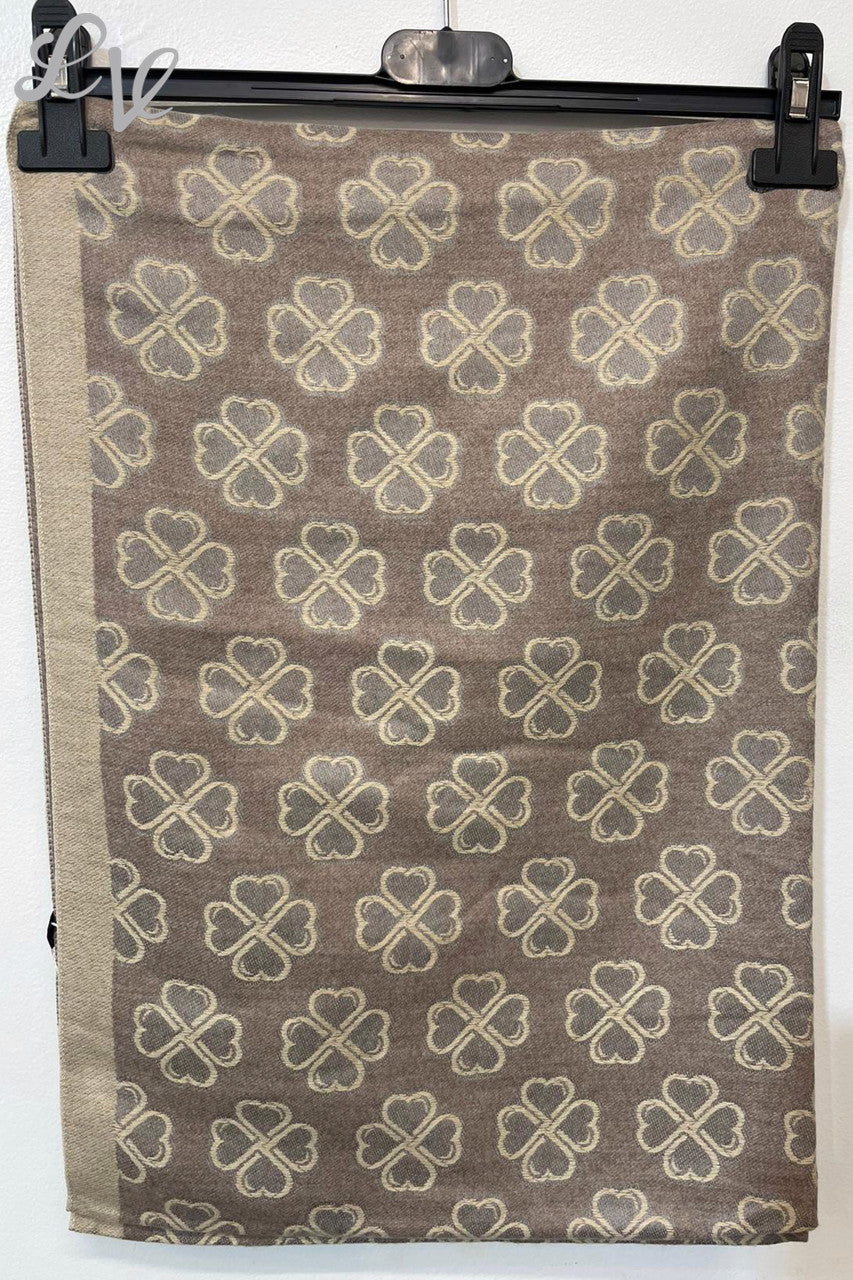 Ladies Heart Flowers Print Scarf Stone