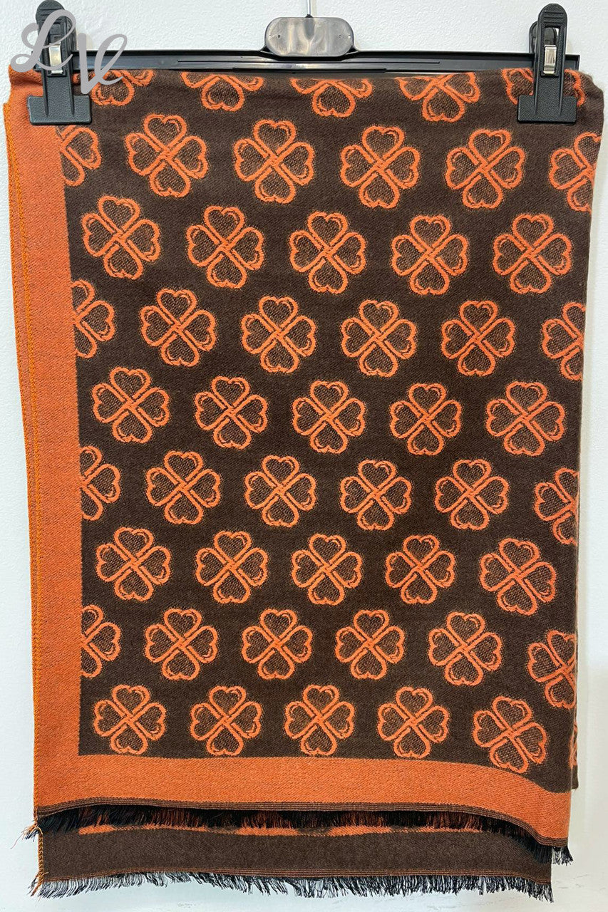 Ladies Heart Flowers Print Scarf Orange