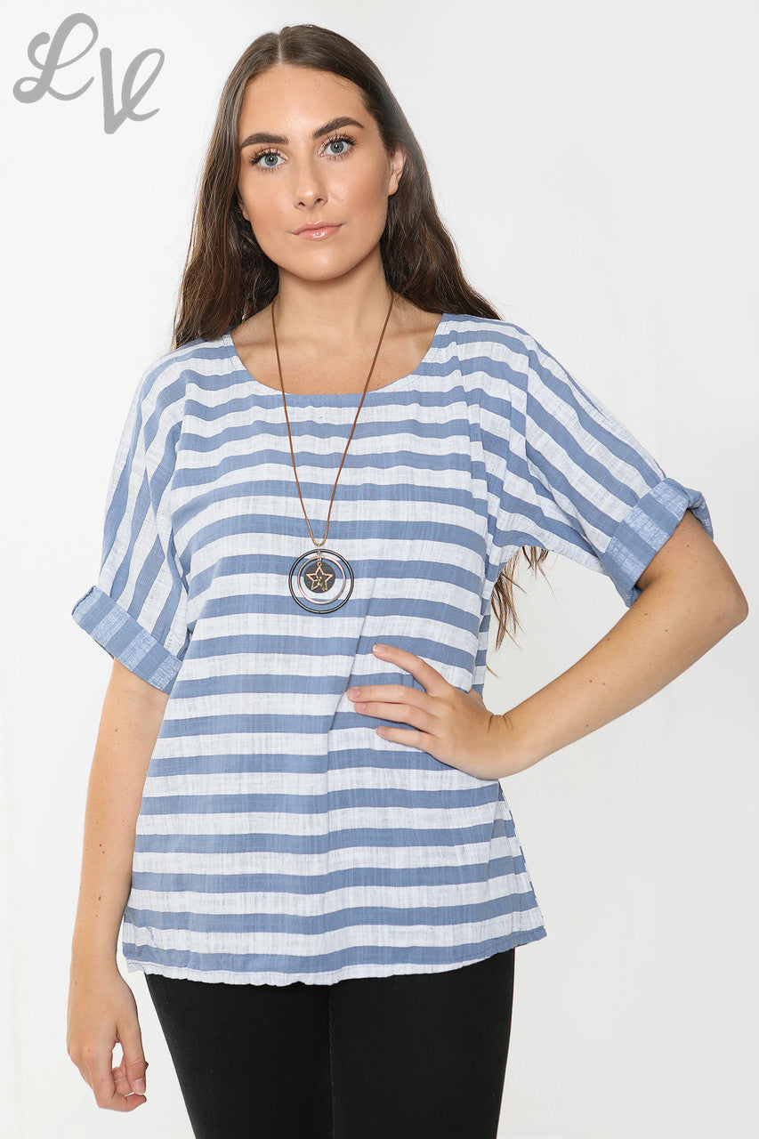 Ladies Wide Stripe Top Denim - Unit Price £8.99