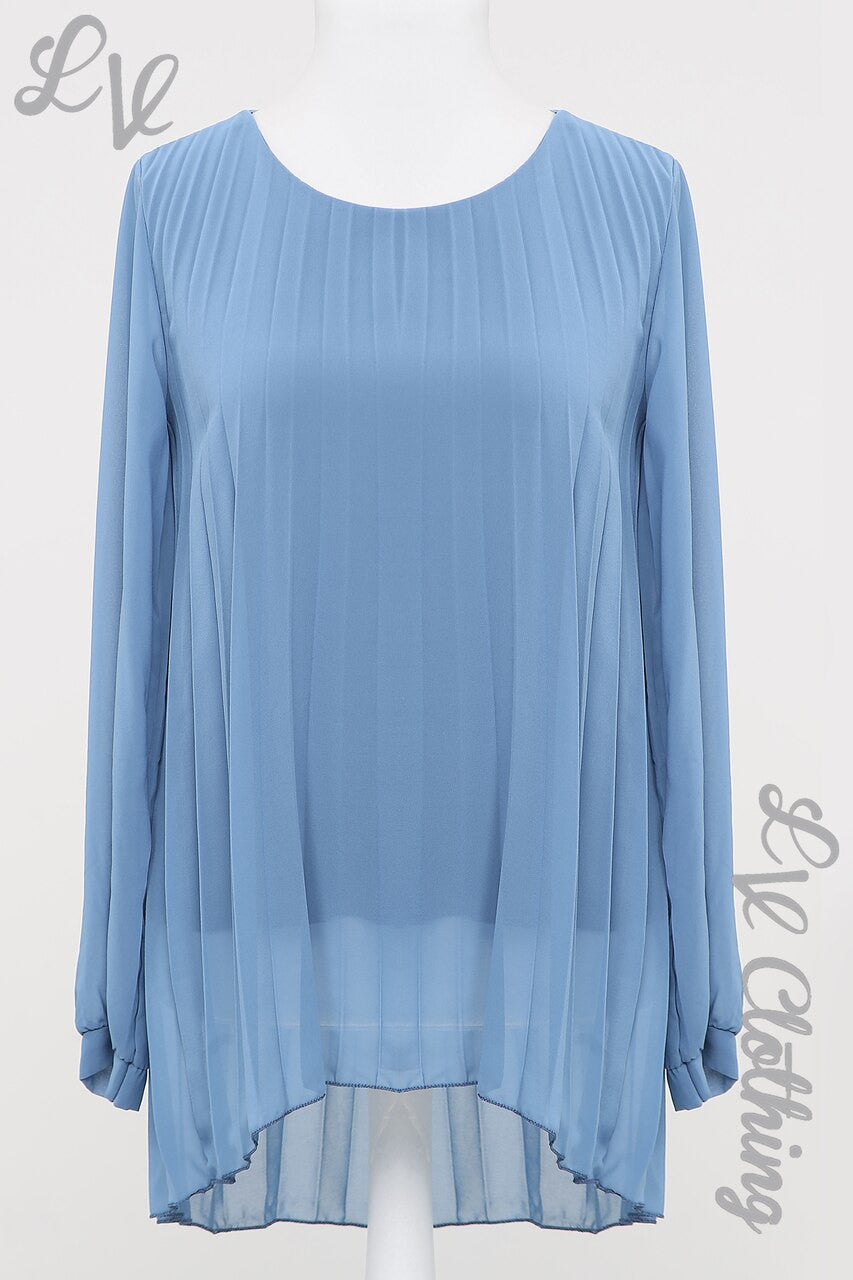 Dames Oversized Plissé Hi Lo Blouse Top Denim - Eenheidsprijs €8,99