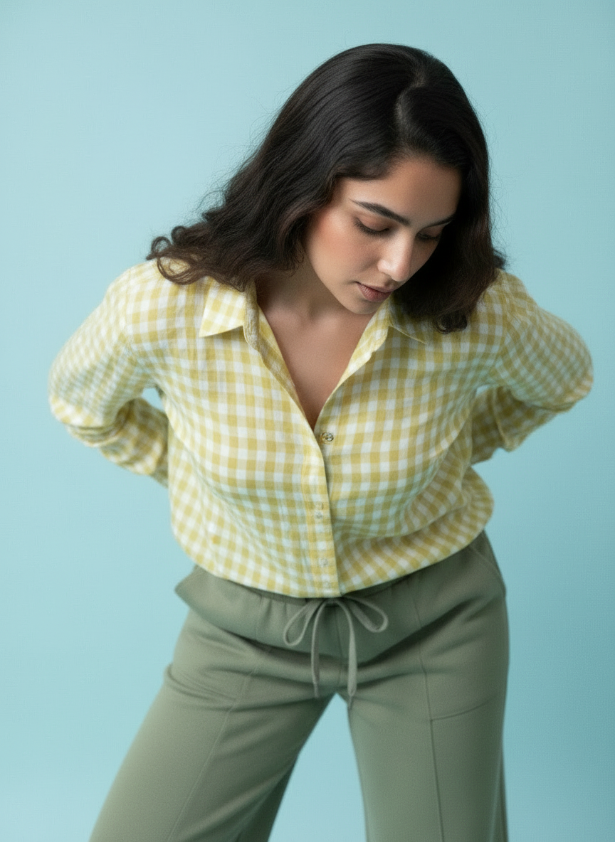 Gingham Relaxed Fit Button-Down Shirt - Lemon