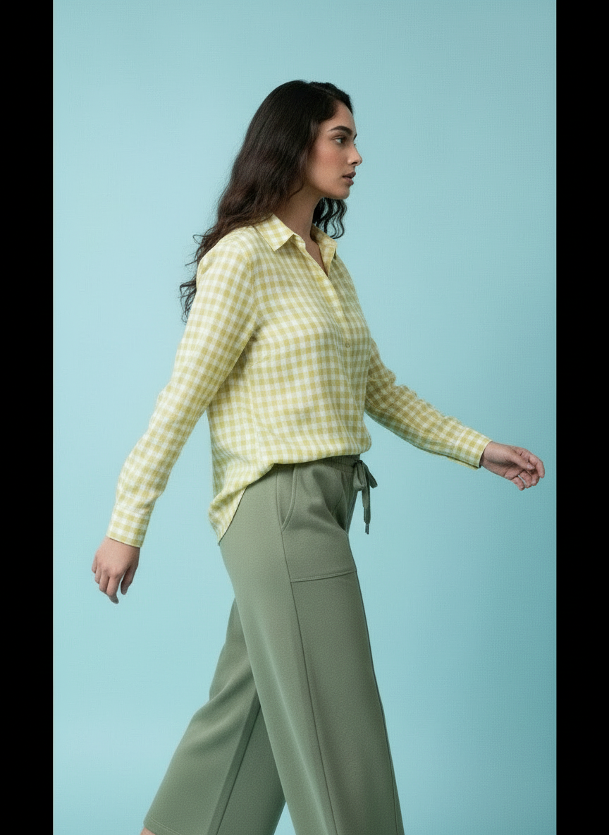 Gingham Relaxed Fit Button-Down Shirt - Lemon