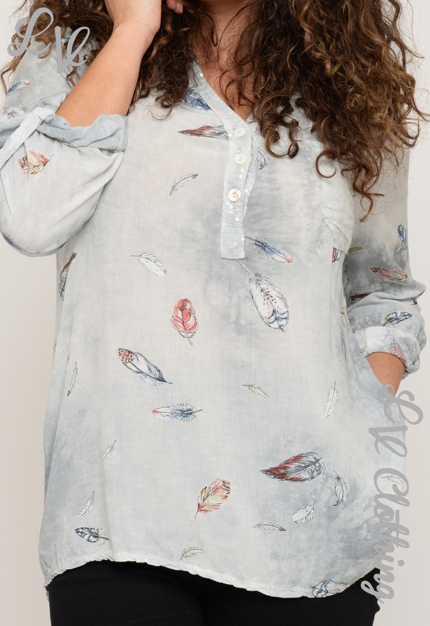 Ladies Coloured Feather Print Blouse £10.99