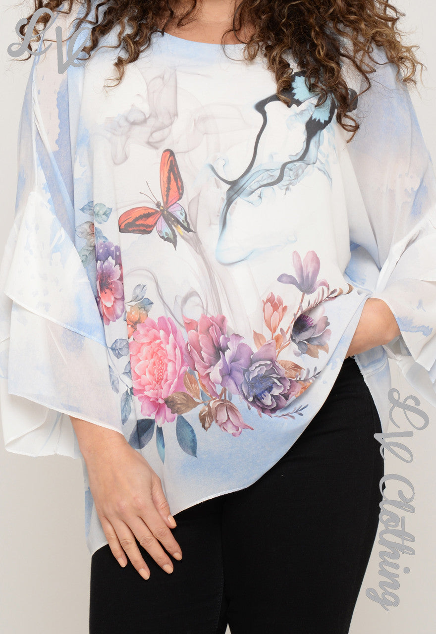 Ladies Tie Dye Floral Blouse with Flared Sleeves £10.99