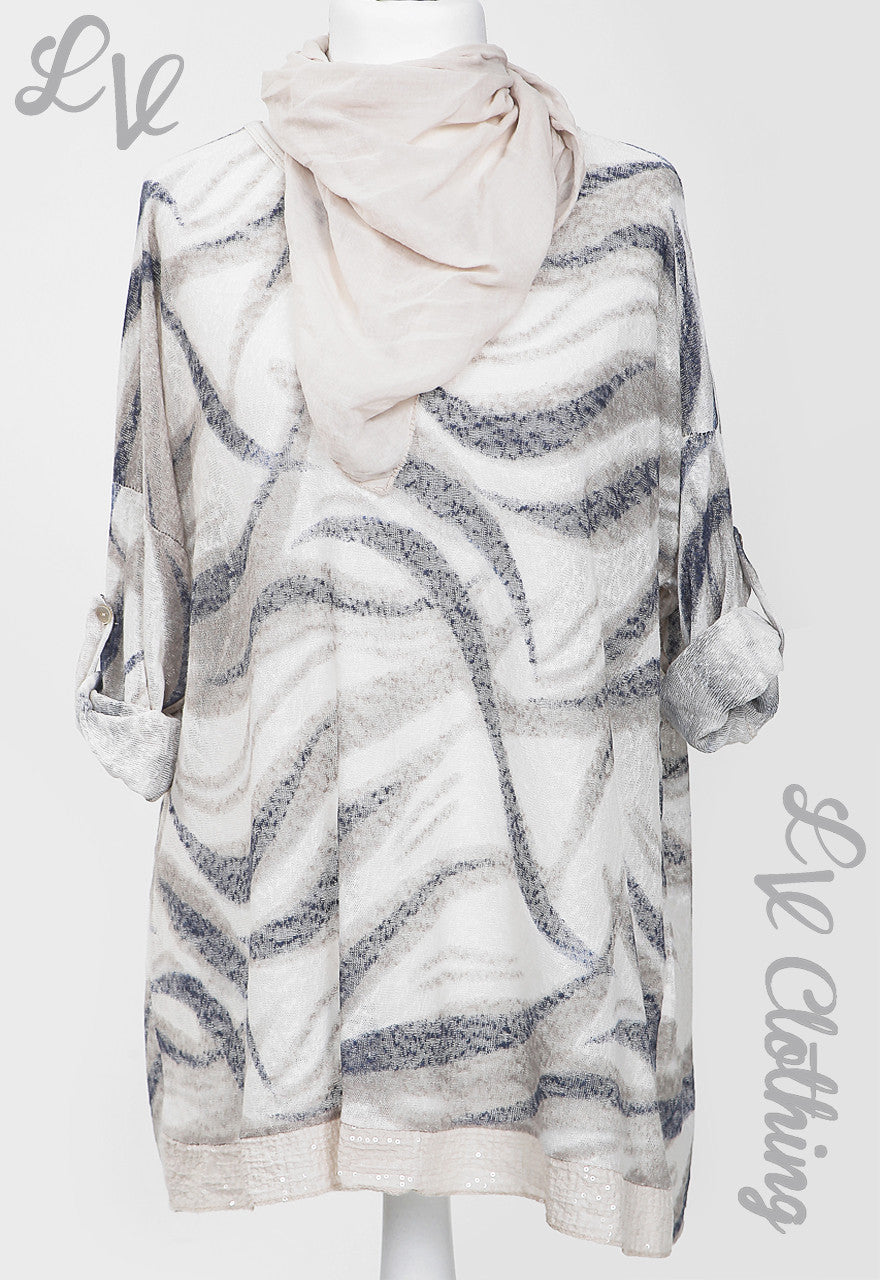 Ladies Swirl Print Scarf Top Stone - Unit Price £11.99