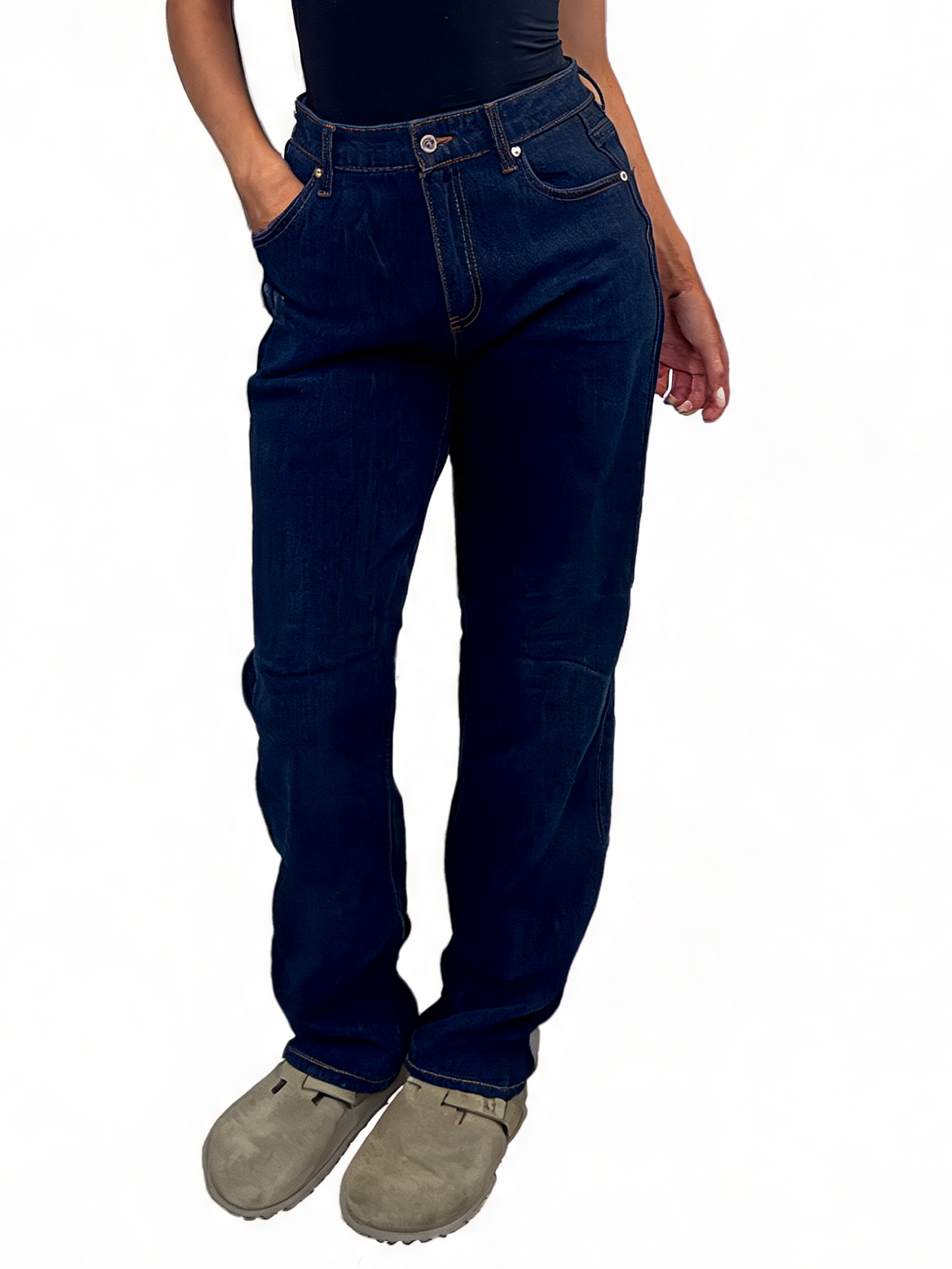 High Waisted Straight Leg Dark Wash Denim Jeans
