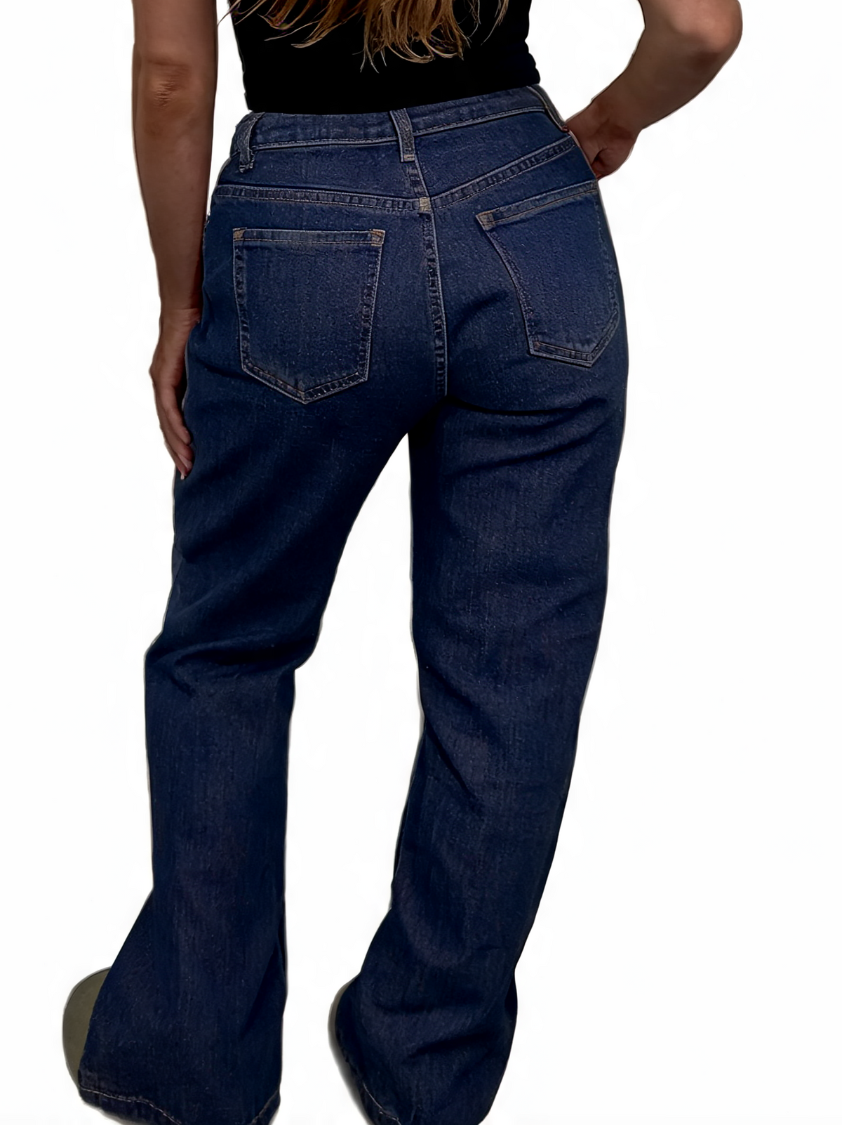 High Waisted Straight Leg Dark Wash Denim Jeans