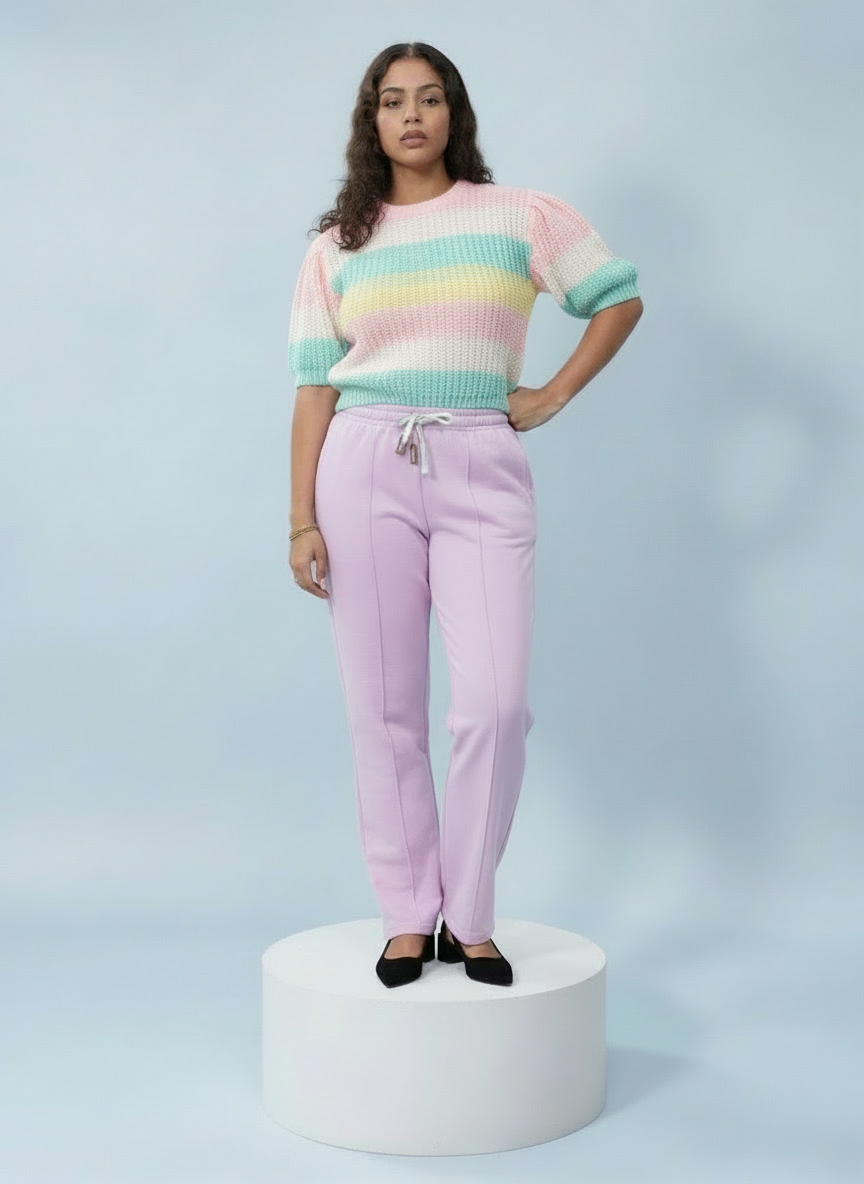 Pastel Stripe Short Sleeve Knitted Jumper Top - Soft Pink