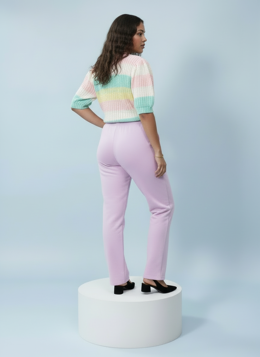 Pastel Stripe Short Sleeve Knitted Jumper Top - Soft Pink