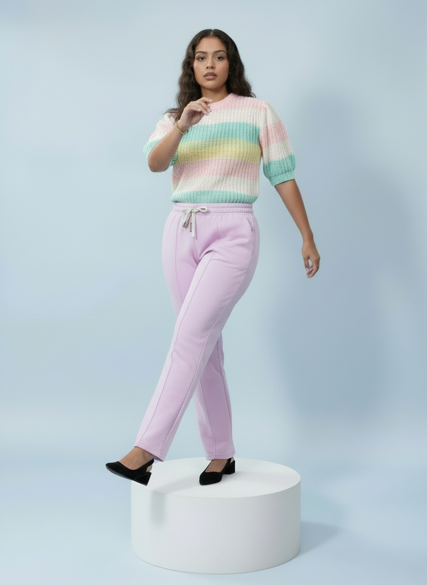 Pastel Stripe Short Sleeve Knitted Jumper Top - Soft Pink