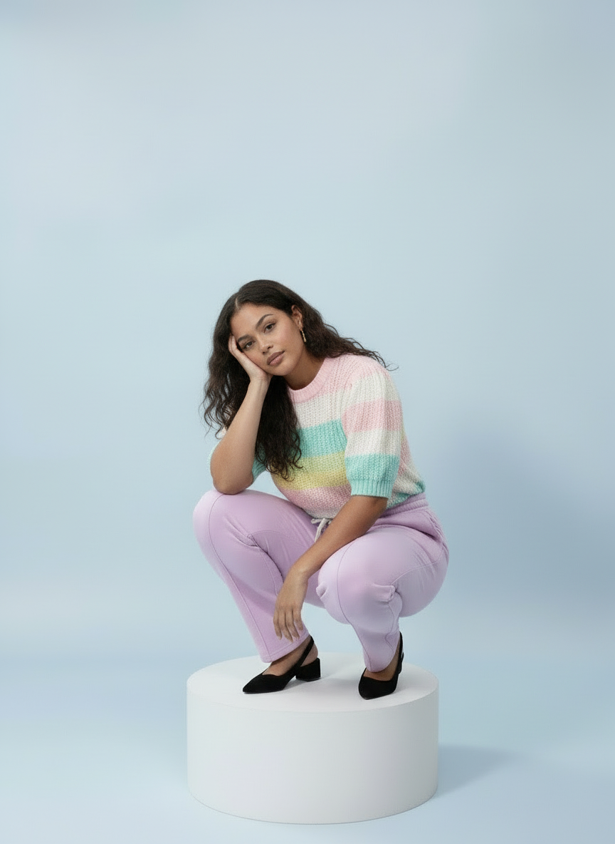 Pastel Stripe Short Sleeve Knitted Jumper Top - Soft Pink