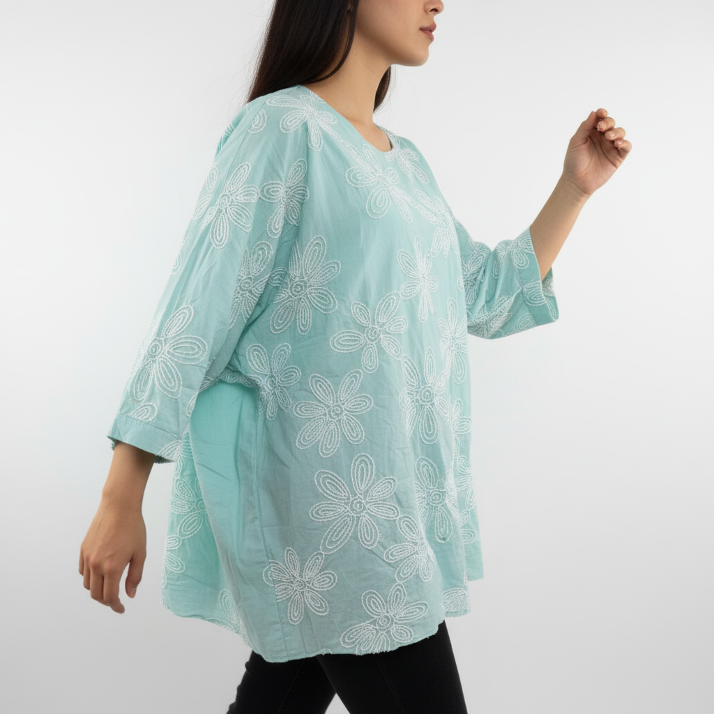 Floral Print Relaxed Fit Sleeve Top - Mint