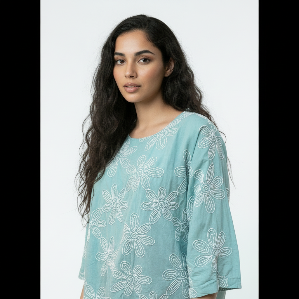 Floral Print Relaxed Fit Sleeve Top - Mint