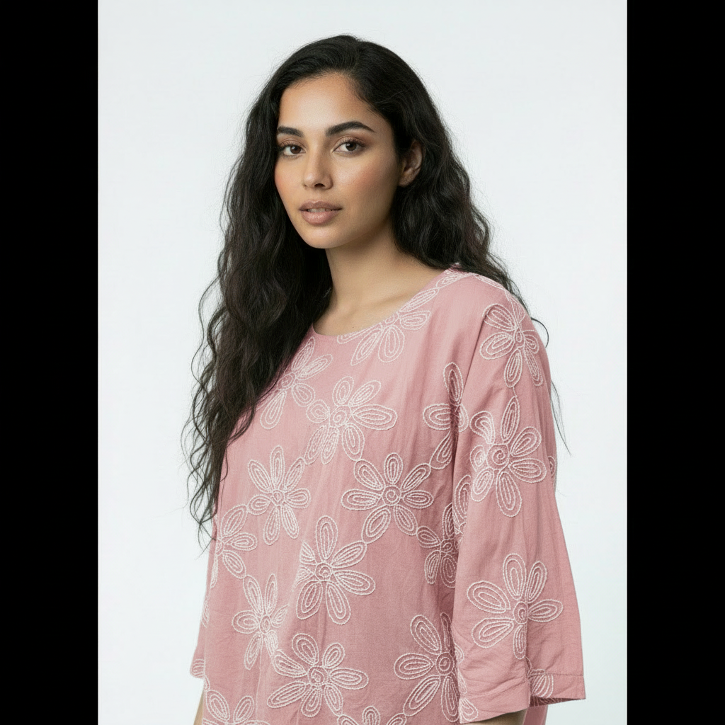 Floral Print Relaxed Fit Sleeve Top - Pink