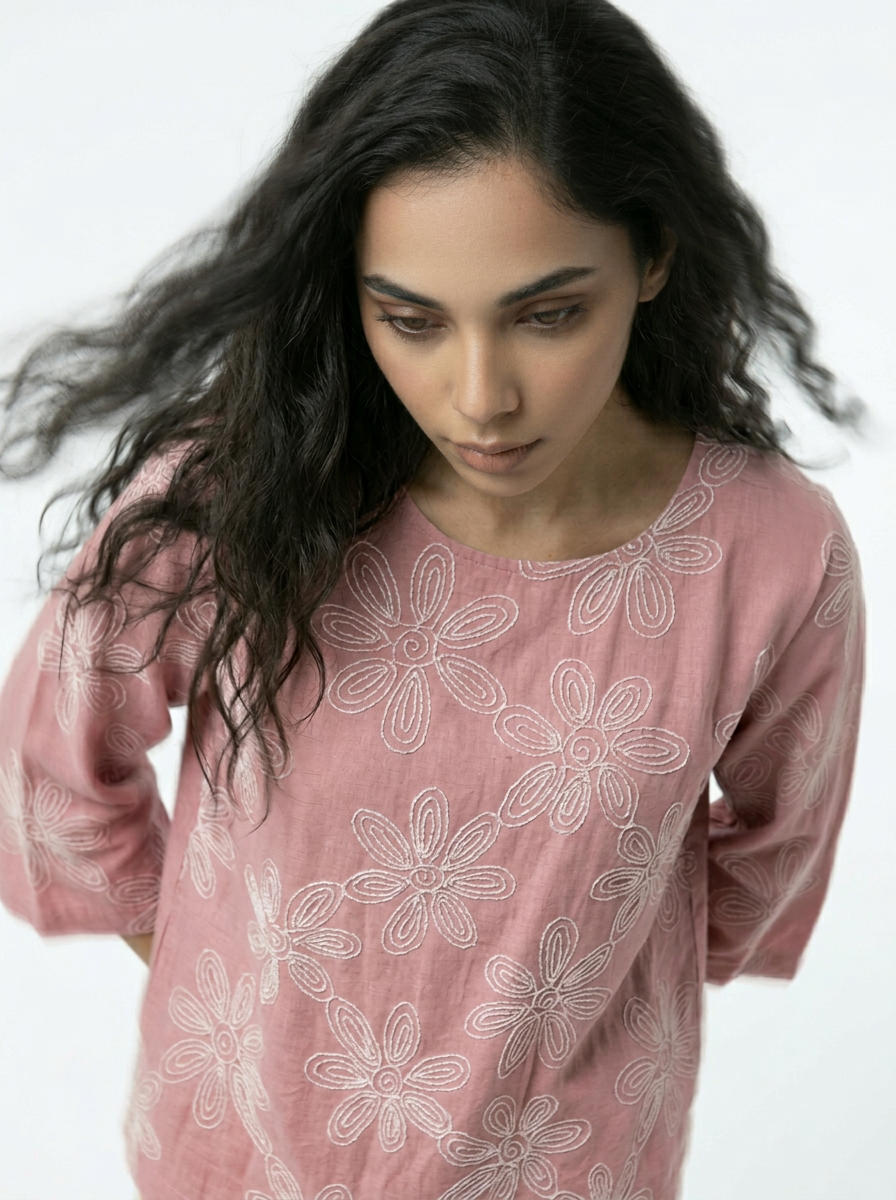 Floral Print Relaxed Fit Sleeve Top - Pink