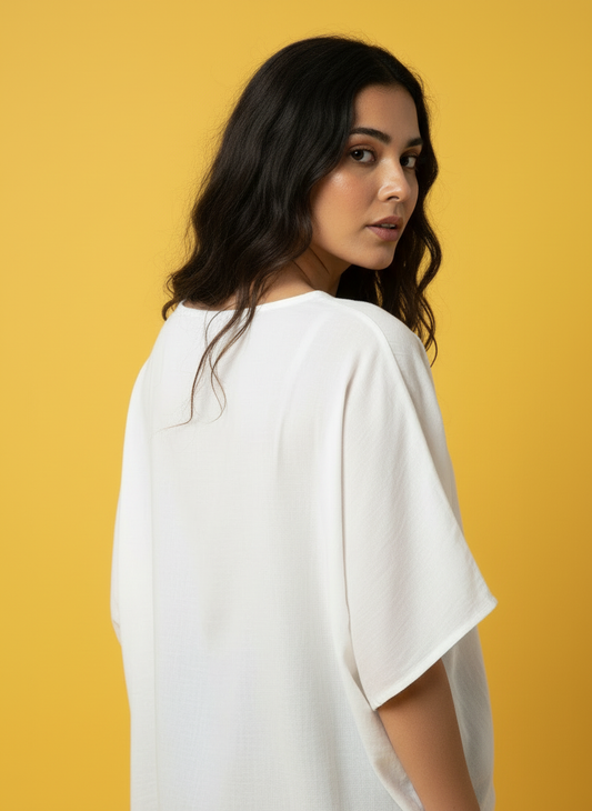 Floral Print Relaxed Fit Sleeve Top - White