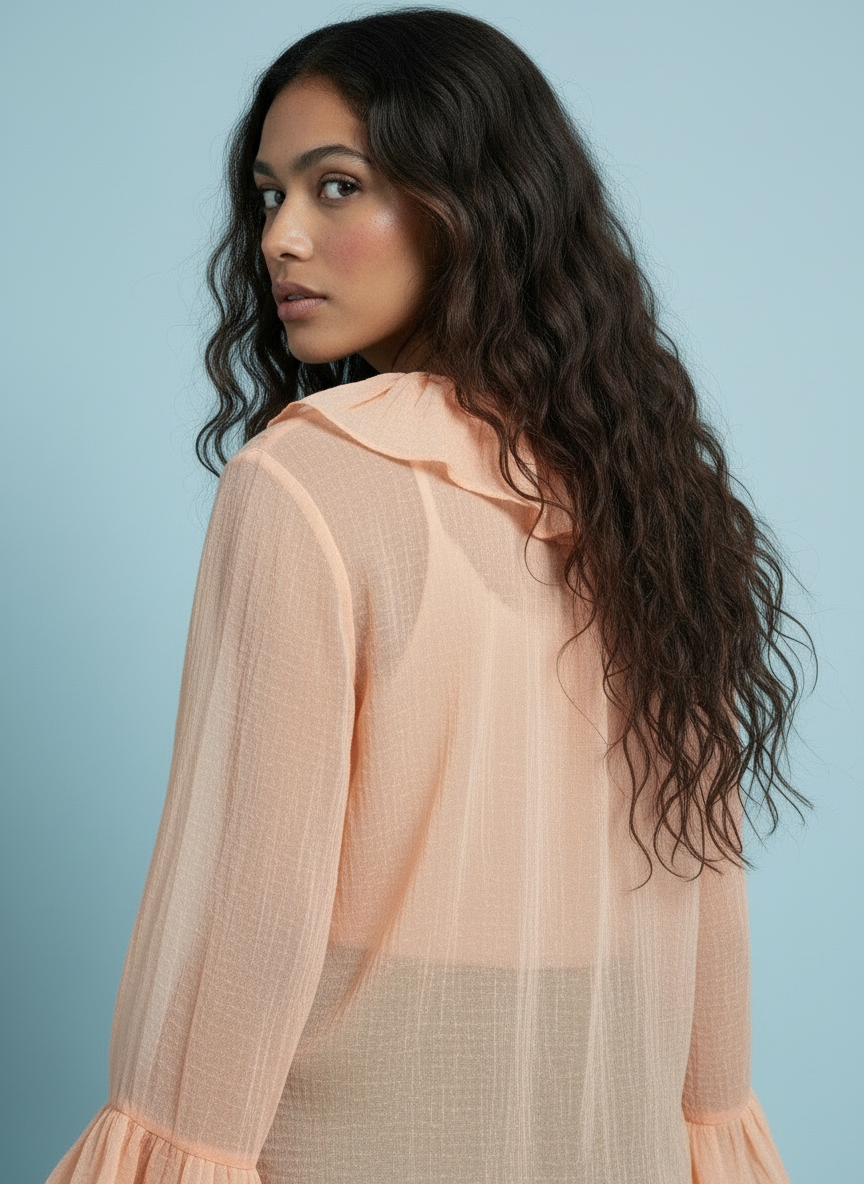 Romantic Ruffle Front Sheer Blouse – Peach