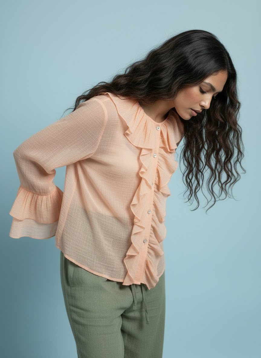 Romantic Ruffle Front Sheer Blouse – Peach