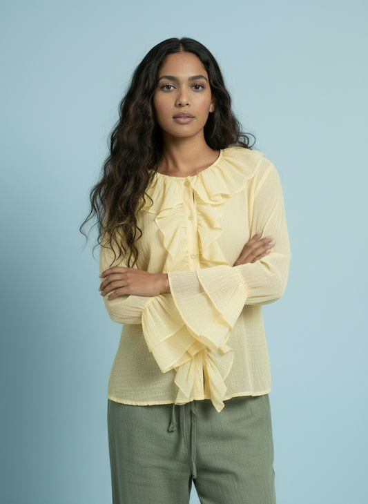 Romantic Ruffle Front Sheer Blouse – Lemon