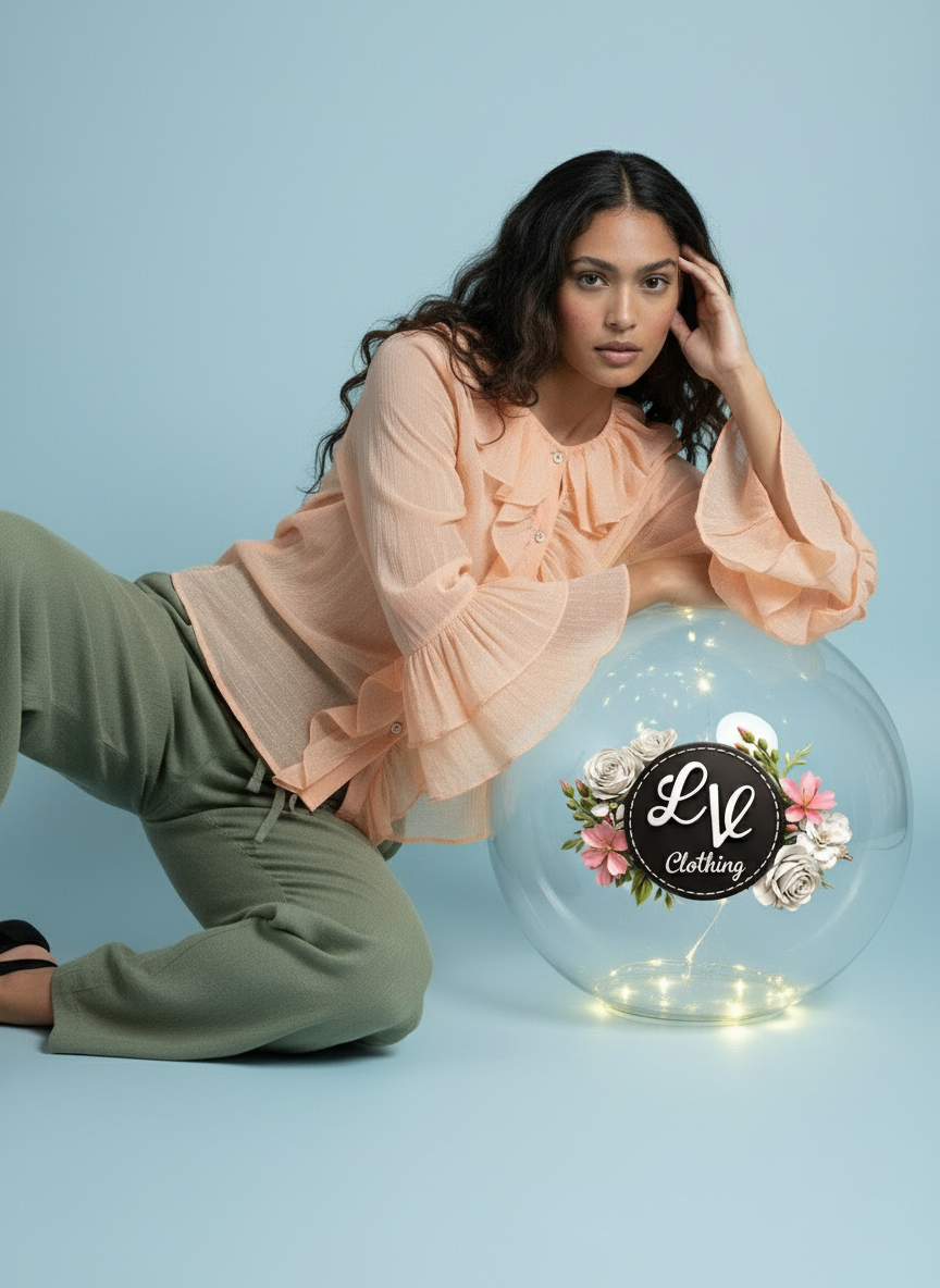 Romantic Ruffle Front Sheer Blouse – Peach