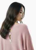 Knit Sweater with Floral Button Back Detail - Pink