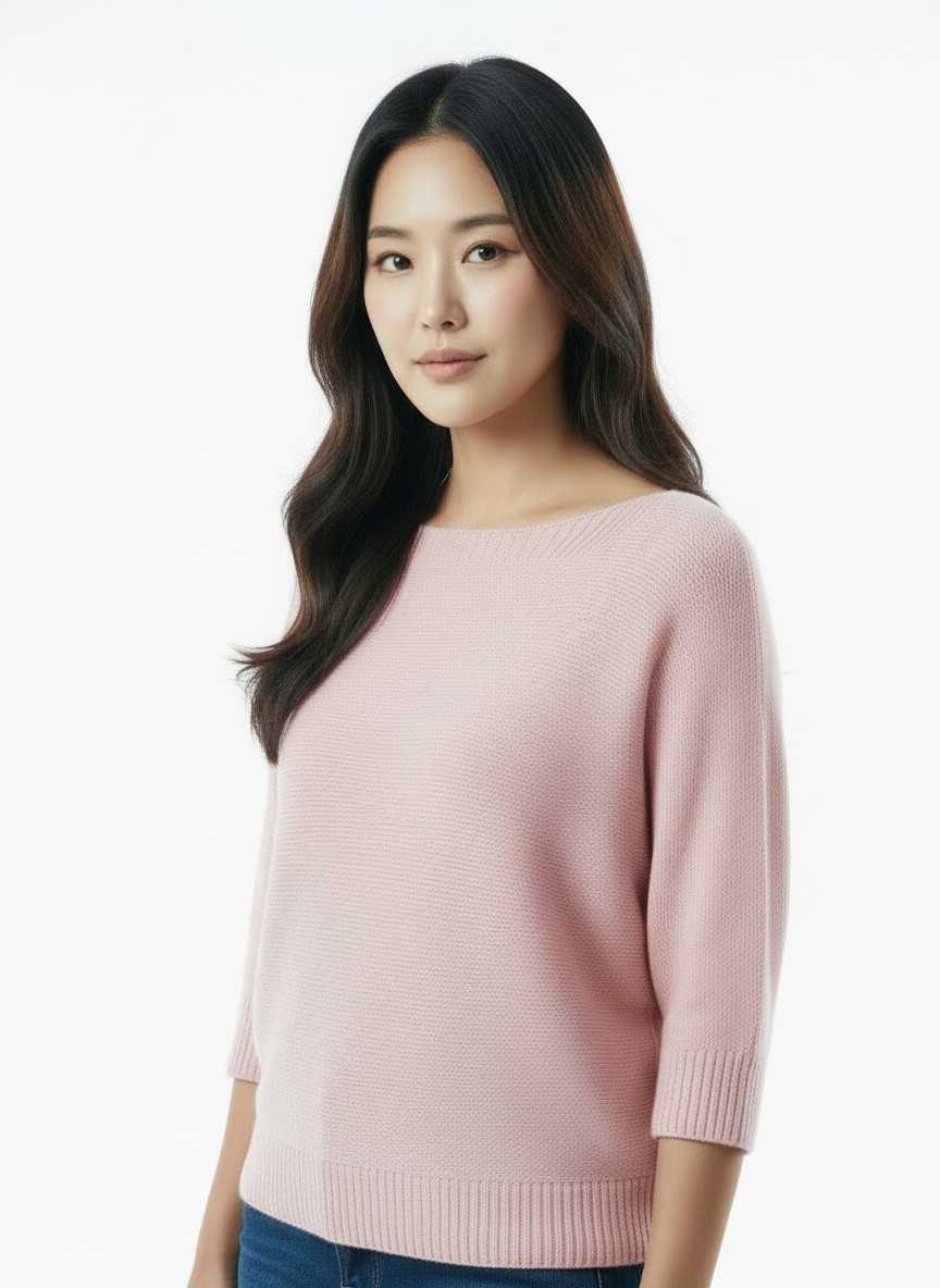 Knit Sweater with Floral Button Back Detail - Pink
