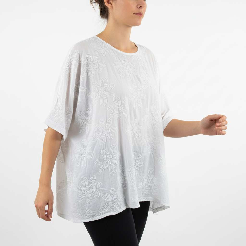 Top met bloemenprint, relaxte pasvorm en mouwen - Wit