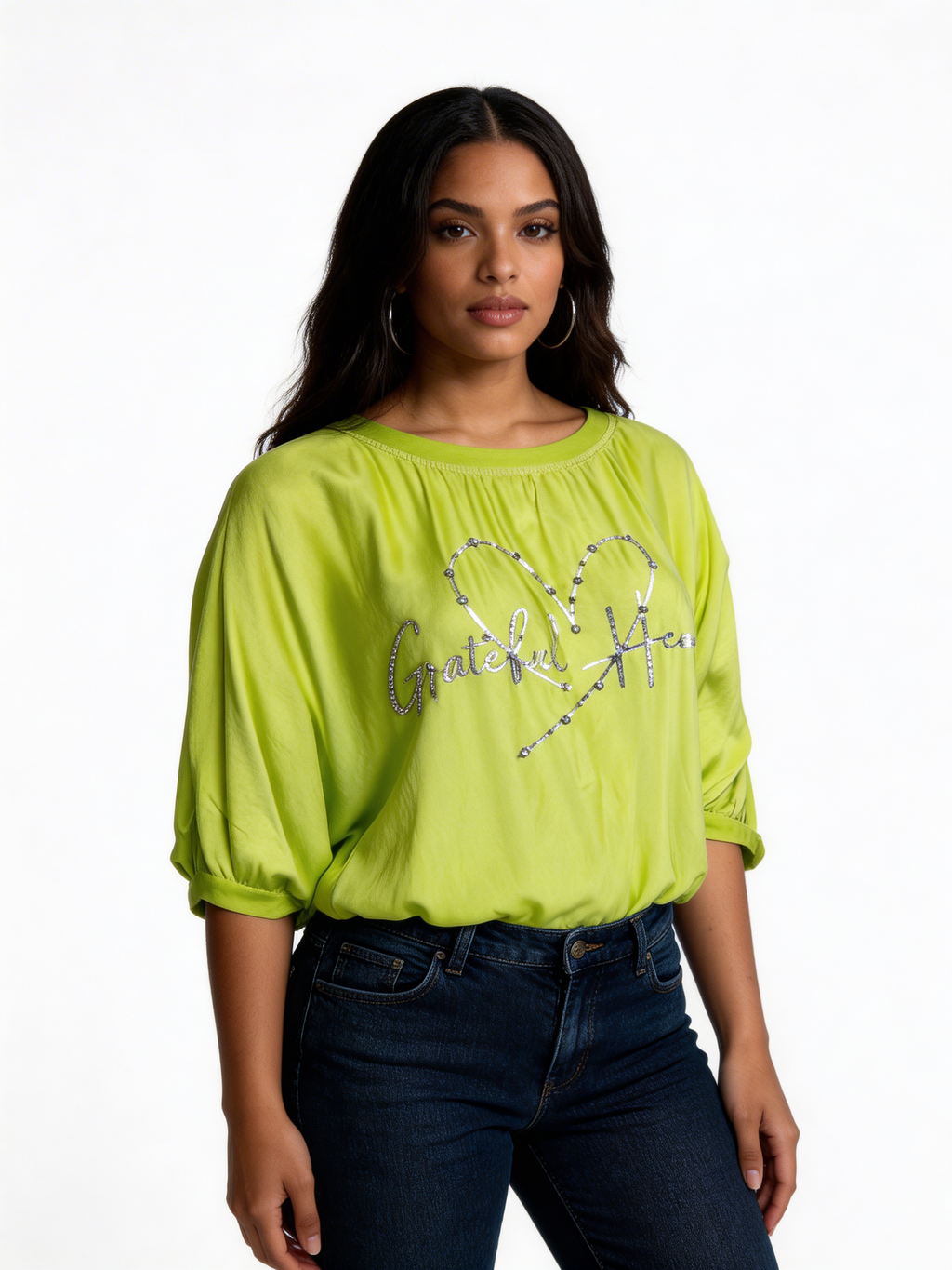 Off-Shoulder Graphic Tee Relaxed Fit Casual Top - Lime
