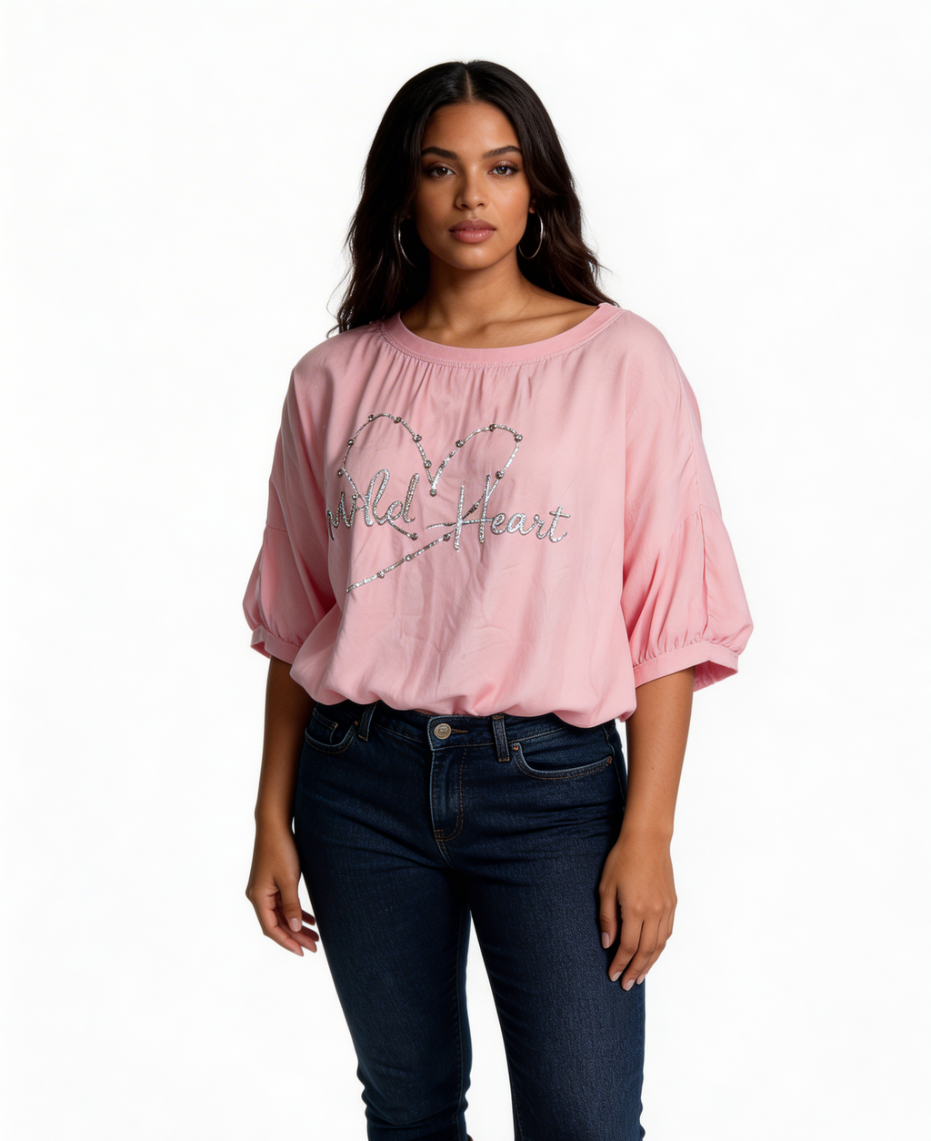 Off-Shoulder Graphic Tee Relaxed Fit Casual Top - Pink
