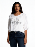 Off-Shoulder Graphic Tee Relaxed Fit Casual Top - White