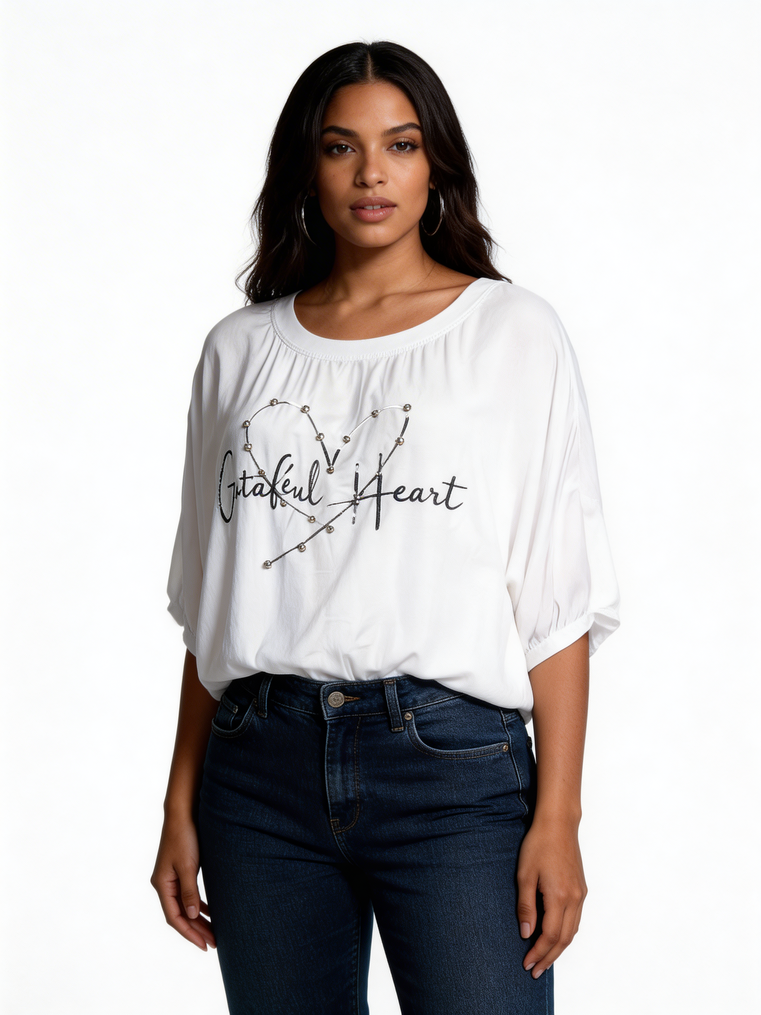 Off-Shoulder Graphic Tee Relaxed Fit Casual Top - White