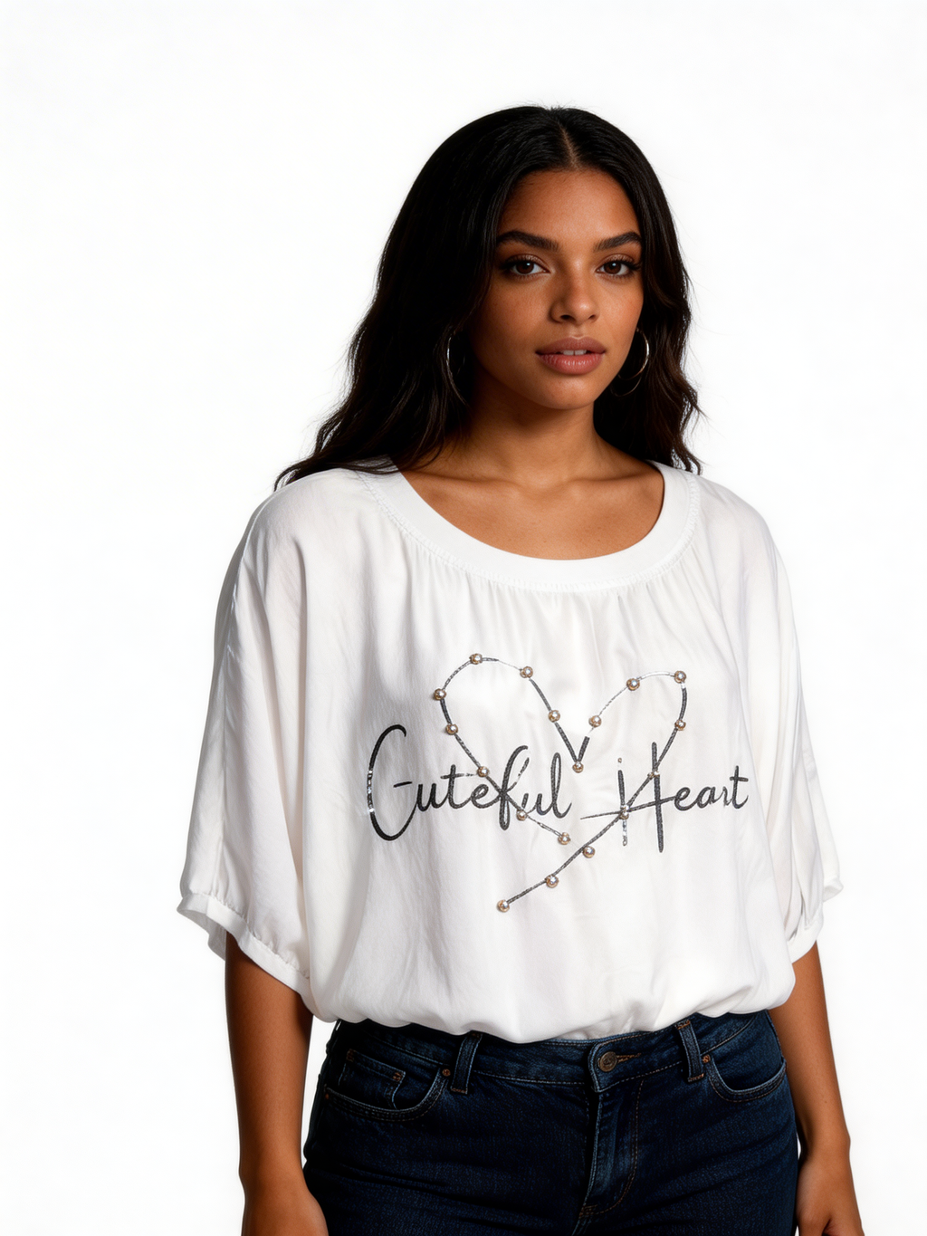 Off-Shoulder Graphic Tee Relaxed Fit Casual Top - White