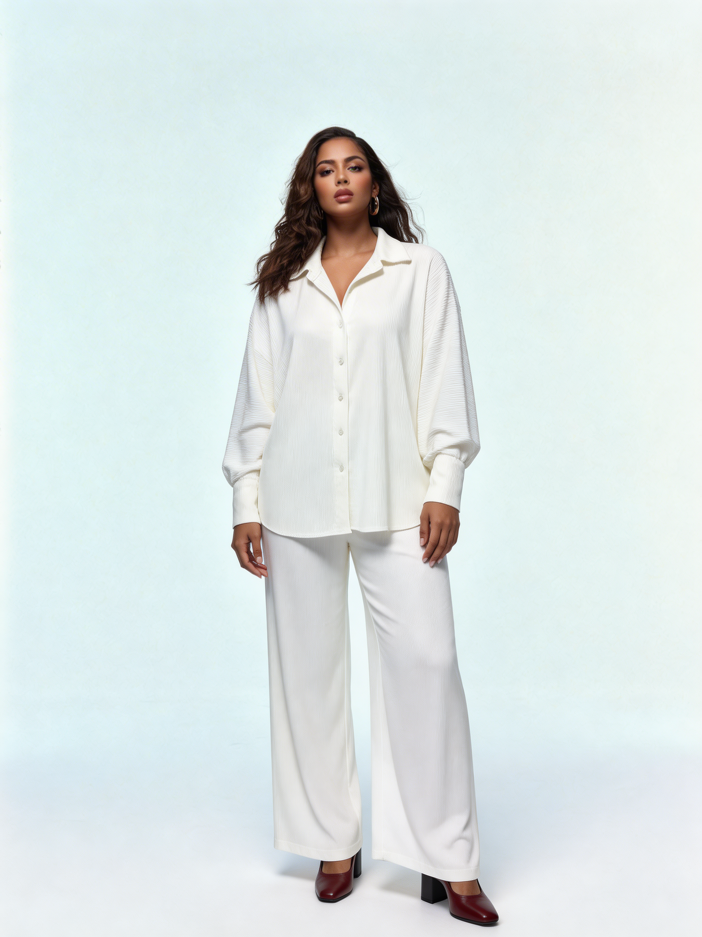 Relaxed Textured Shirt & Wide-Leg Trouser Co-Ord Set – White