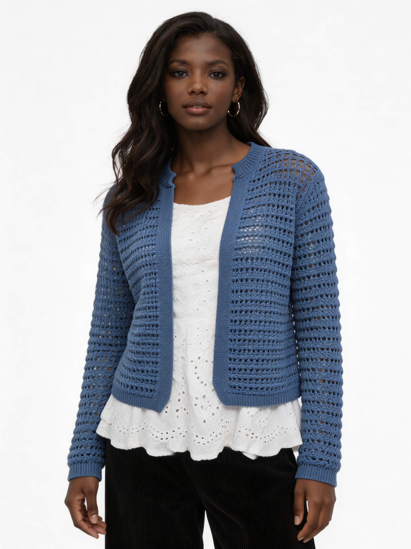 Lichtgewicht Opengebreid Vest - Denim