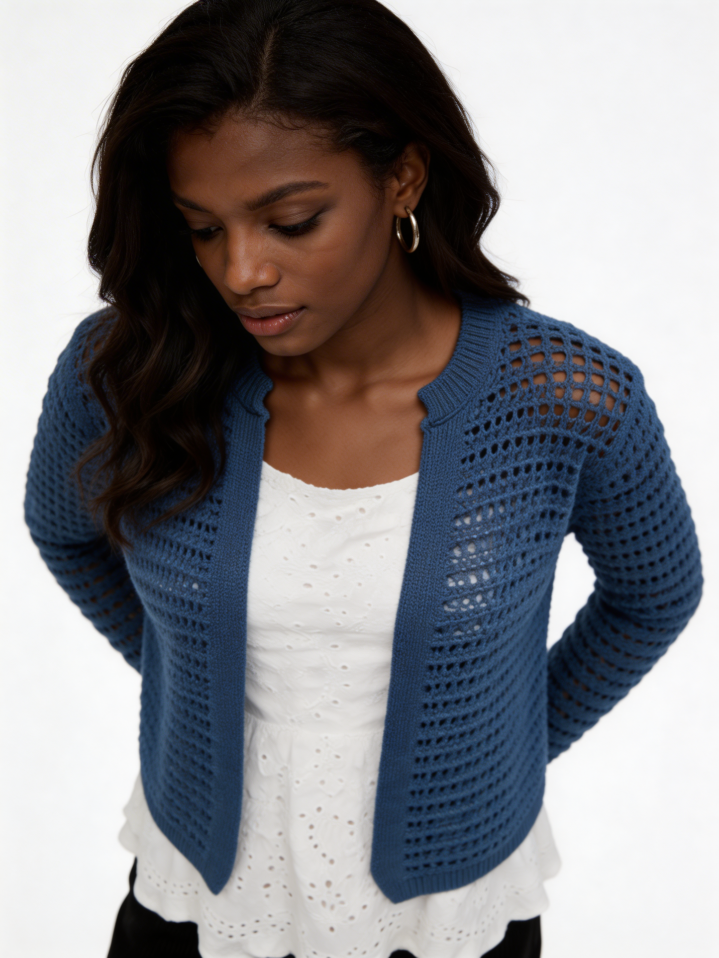 Lichtgewicht Opengebreid Vest - Denim
