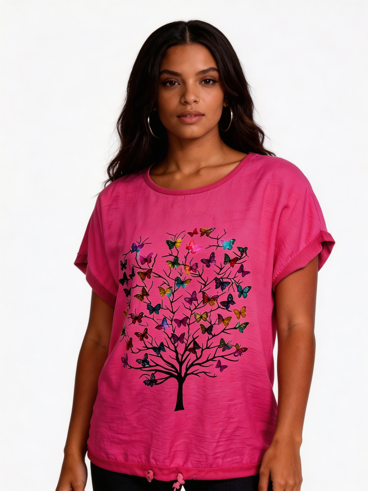 Butterfly Tree Graphic Relaxed Fit Top - fuchsia
