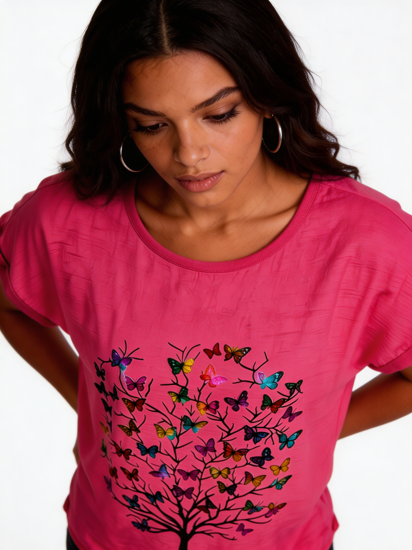 Butterfly Tree Graphic Relaxed Fit Top - fuchsia