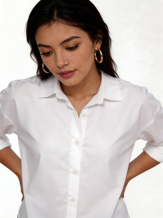 Classic Oversized White Button-Down Shirt - White