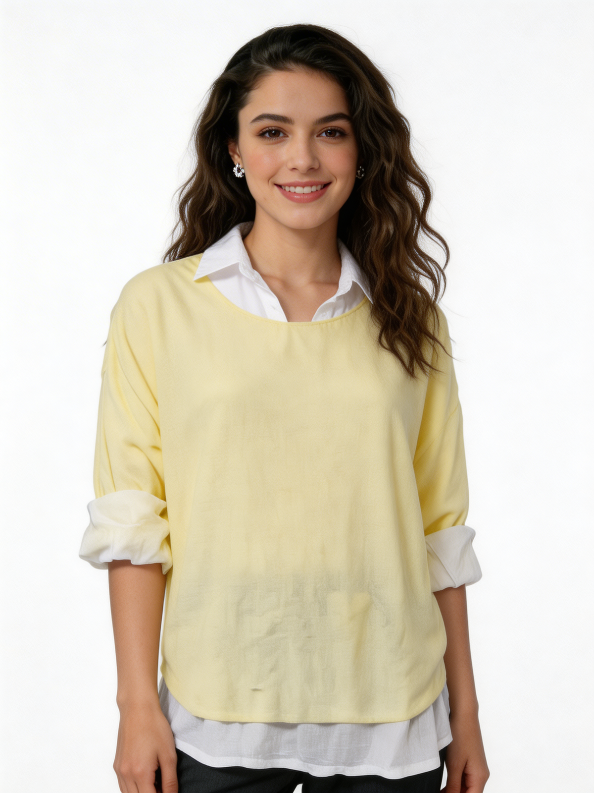 2-in-1 Layered Shirt Top |  Oversized Top with White Shirt Underlay