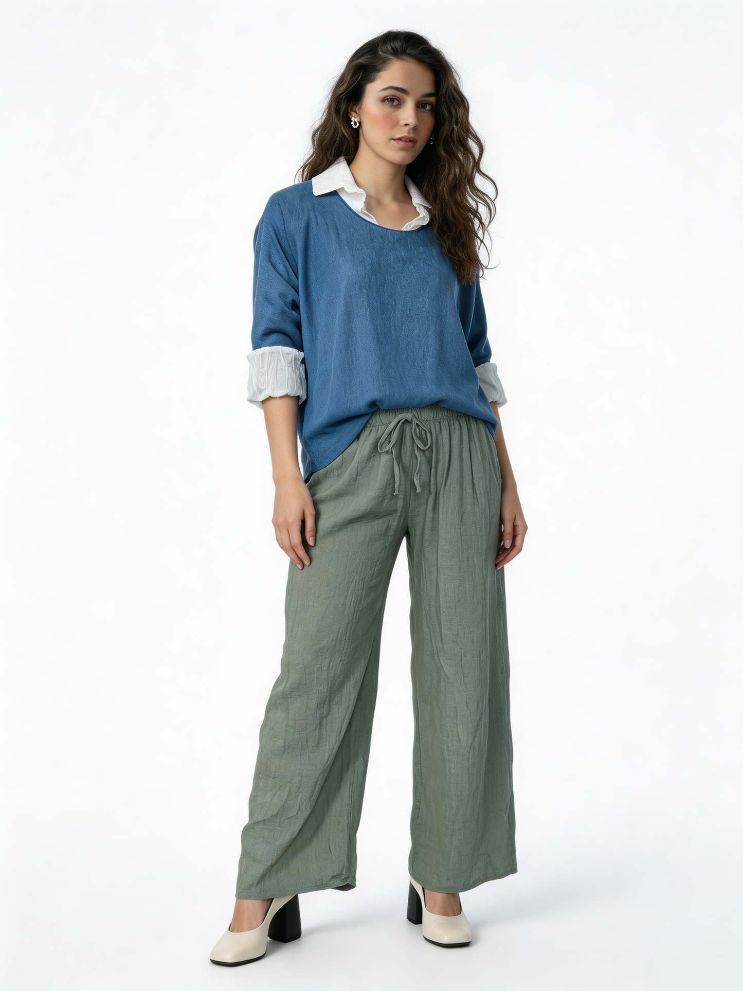 2-in-1 Layered Shirt Top |  Oversized Top with White Shirt Underlay - Denim