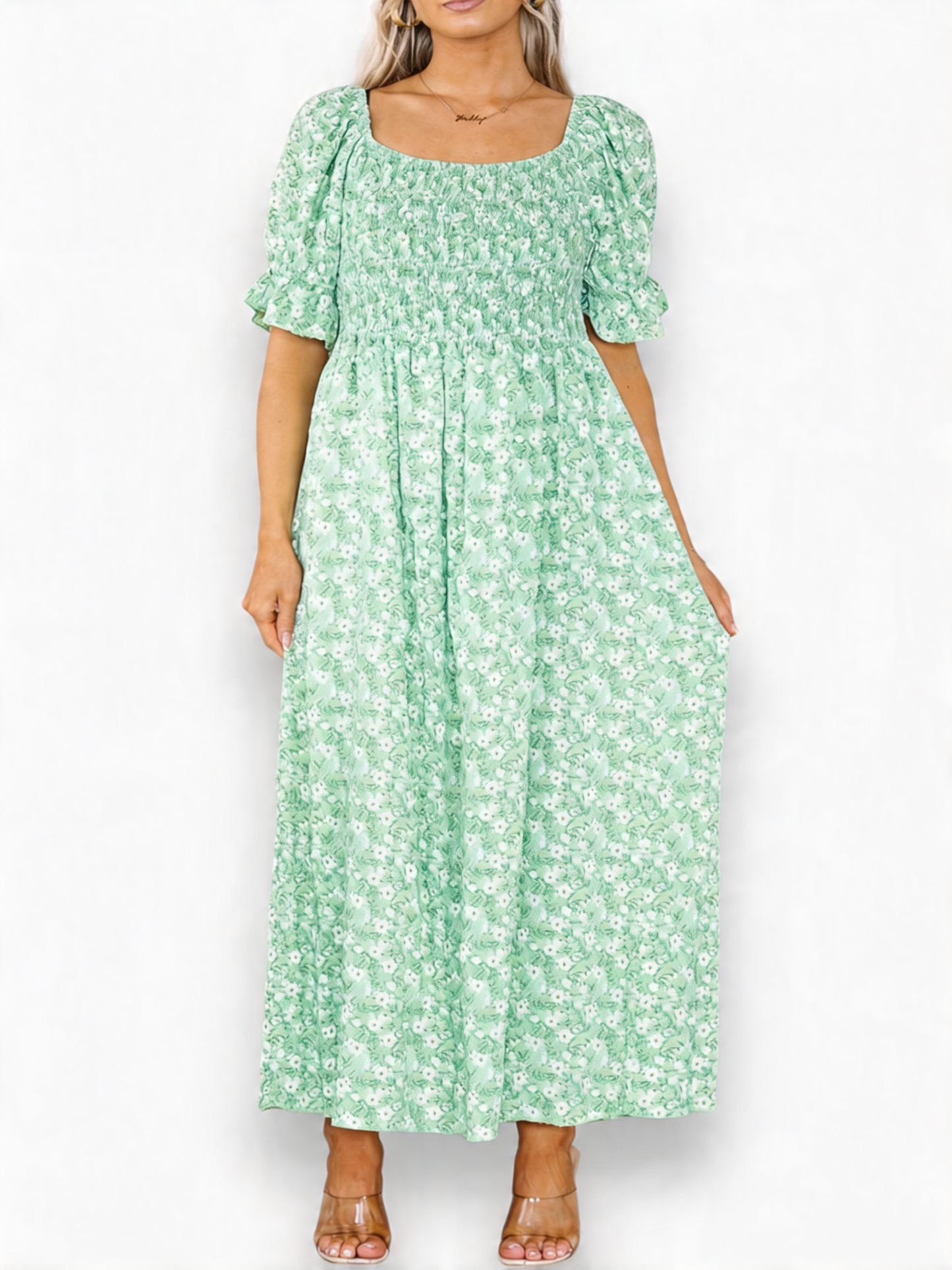 DITSY FLORAL BARDOT MAXI DRESS MINT