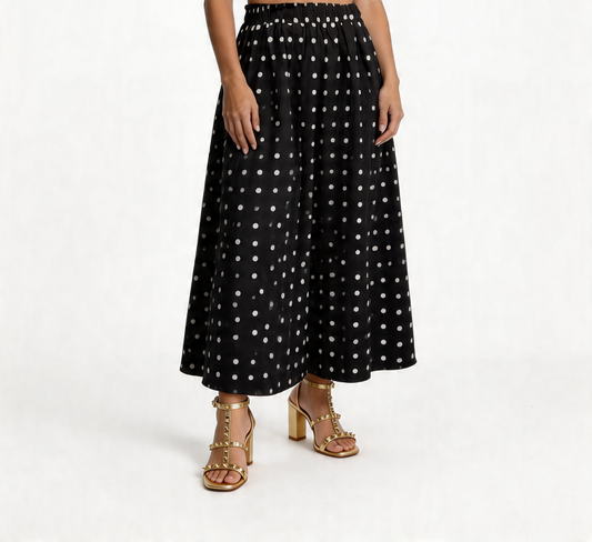 Polka Dot Midi Skirt - Black