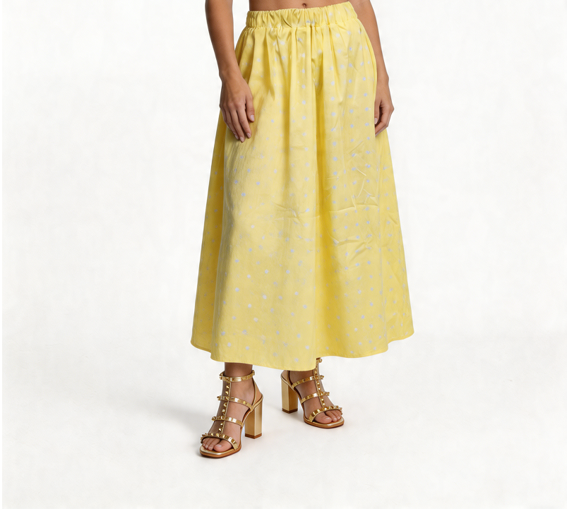 Polka Dot Midi Skirt - Lemon