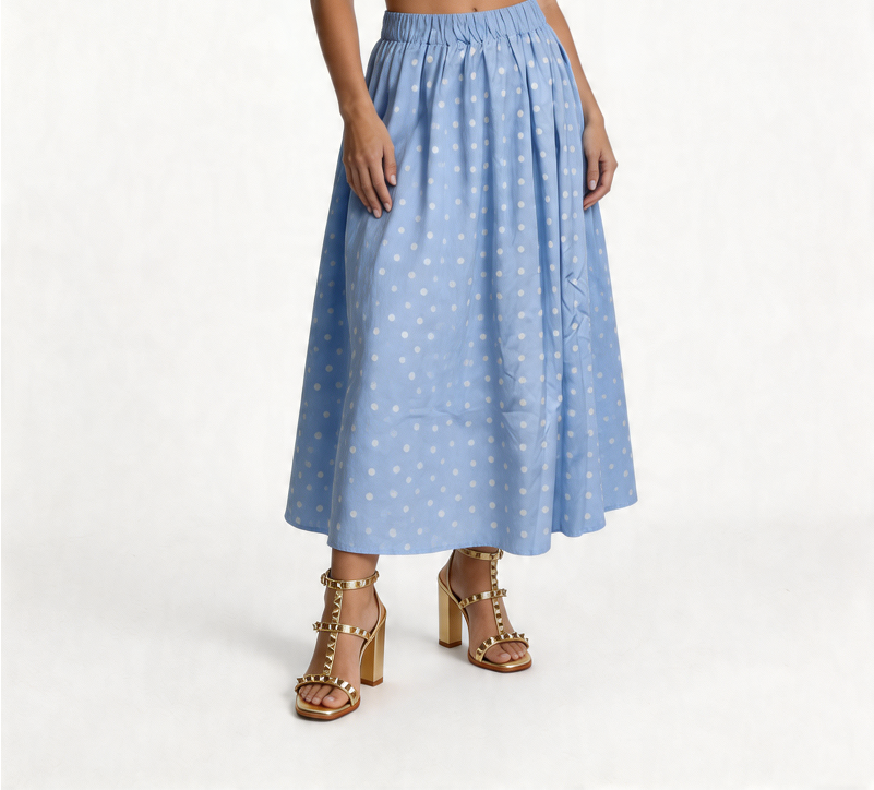 Polka Dot Midi Skirt - Sky Blue