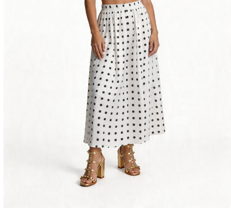 Polka Dot Midi Skirt - White
