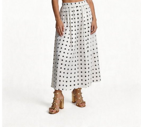 Polka Dot Midi Skirt - White