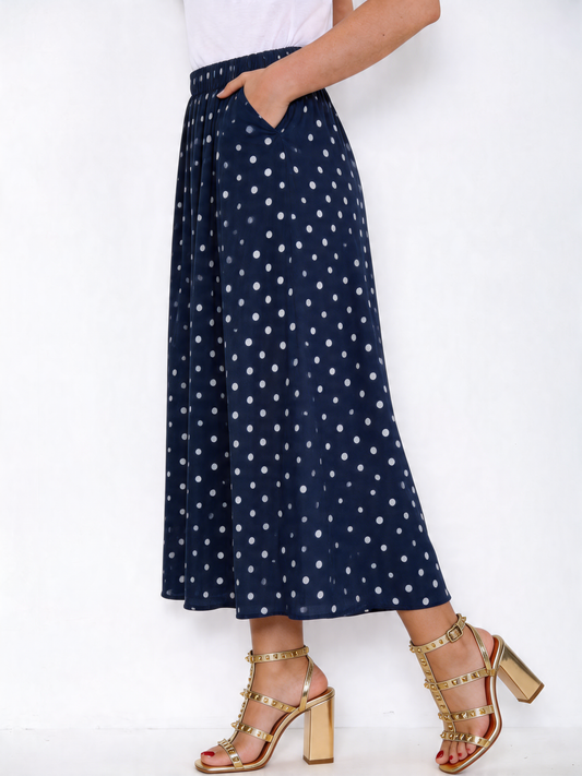 Polka Dot Midi Skirt - Navy